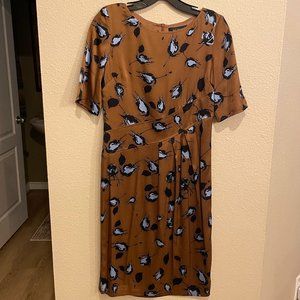 St. John Bronze and Blue Floral Silk Knee Length Dress Size 2